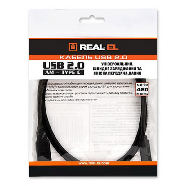 Фото - Кабель синхронизации данных REAL-EL Premium USB2.0 AM-Type C 1m Black (EL123500032)