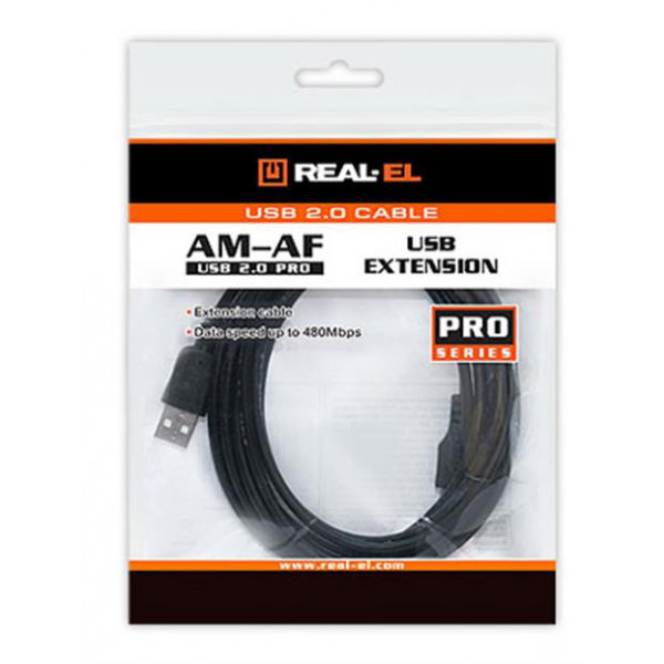 Фото - Кабель USB type A - USB type A REAL-EL Pro USB2.0 AM-AF 2m Black (EL123500028)