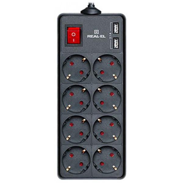 Фото - Сетевой фильтр REAL-EL RS-8 Protect USB 1.8m Black