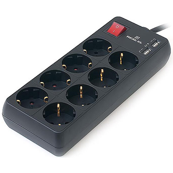Фото - Сетевой фильтр REAL-EL RS-8 Protect USB 1.8m Black