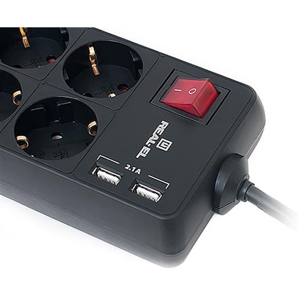 Фото - Сетевой фильтр REAL-EL RS-8 Protect USB 1.8m Black