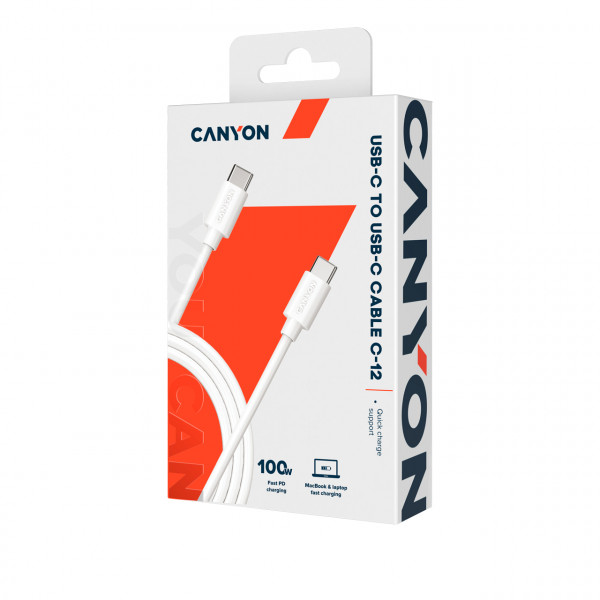 Фото - Кабель синхронизации данных Canyon Type C 2m White (CNS-USBC12W)