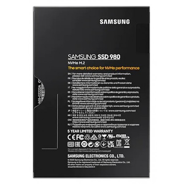 Фото - SSD-накопитель внутренний Samsung M.2 980  500GB NVMe PCIe Gen 3.0 x4 2280 (MZ-V8V500BW)