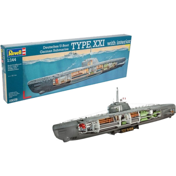 Фото - Набор для моделирования техники Revell Подлодка Type XXI с интерьером уровень 1/72 (RVL-05078)