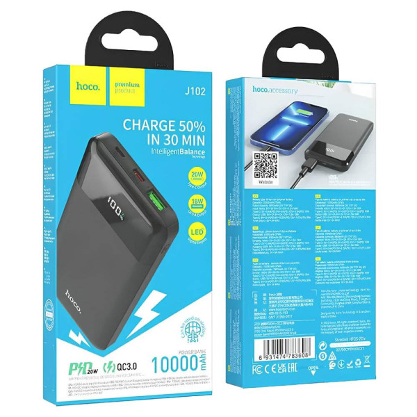 Фото - Батарея мобильная HOCO J102 Cool figure PD20W+QC3.0 10 000mAh Black (6931474783608)