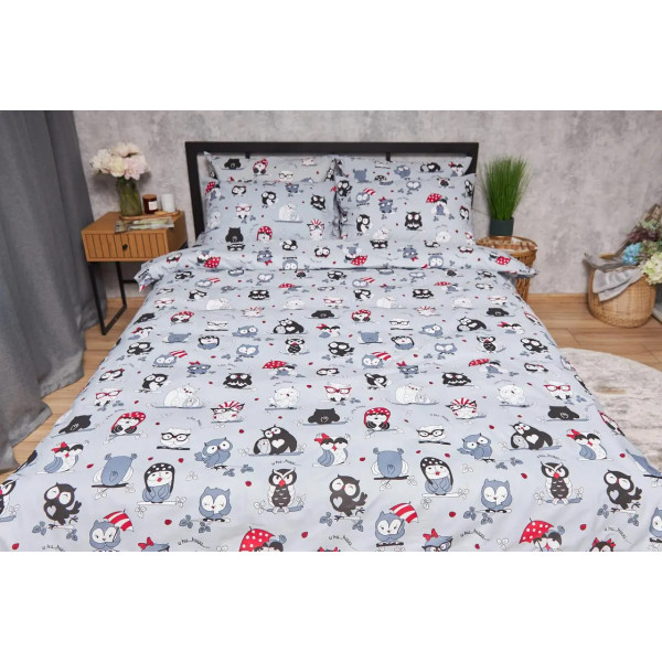 Фото - Пододеяльник двуспальный евро Moon&Star Бязь Gold Люкс Owls Gray King Size 220x240 см (MS-870000379)