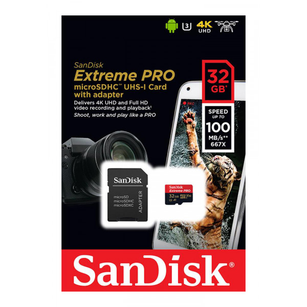 Фото - Карта памяти SanDisk 4K Extreme Pro microSDHC 32GB V30 A1 UHS-I U3 + SD (SDSQXCG-032G-GN6MA)
