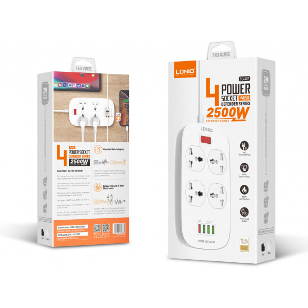 Фото - Сетевой фильтр Ldnio 4 р 4 USB + 1 QC 3.0 3.4 A 2 m White (SC4407Q)