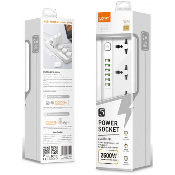 Фото - Сетевой фильтр Ldnio 5 р 3 USB 2 m White (SC5614)