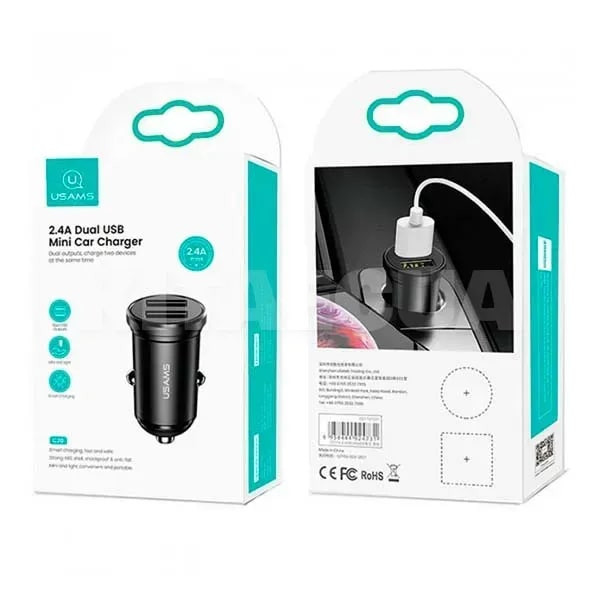 Фото - Автомобильное зарядное устройство Usams SCC114 C20 2.4 A Dual USB Mini Car Charger Black