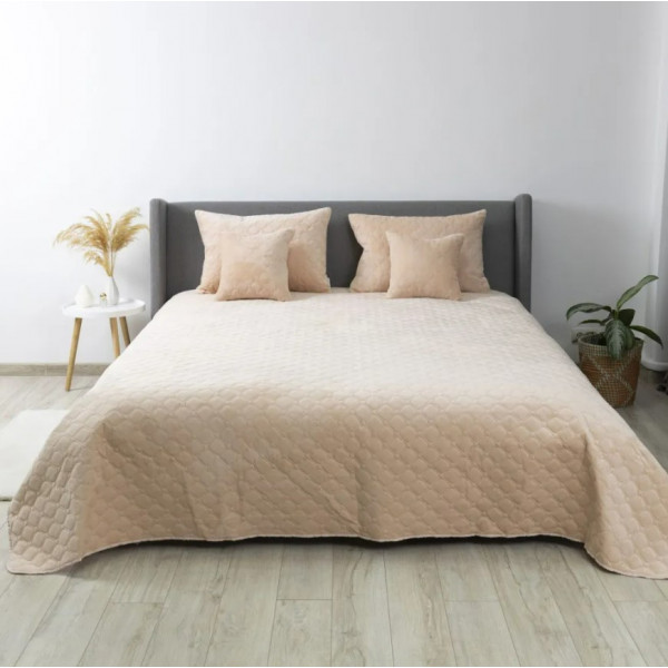 Фото - Покрывало двуспальное ТЕП Velour 180х240 см Персиковый/Ромб круглый (4-00516_23510)