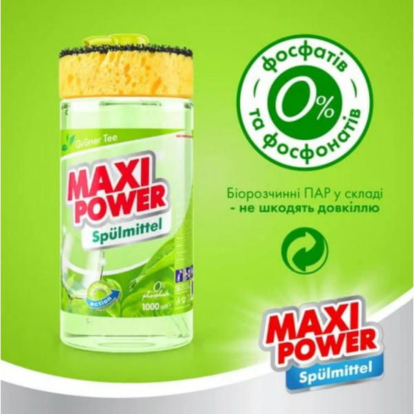 Фото - Средство для ручного мытья посуды Maxi Power Зеленый чай 1 л (4823098411789)