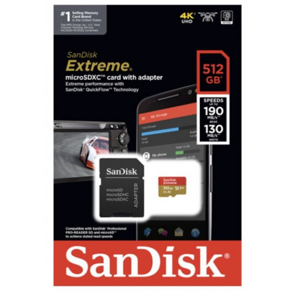 Фото - Карта памяти SanDisk microSD 512GB C10 UHS-I U3 R190/W130MB/s Extreme V30+SD (SDSQXAV-512G-GN6MA)