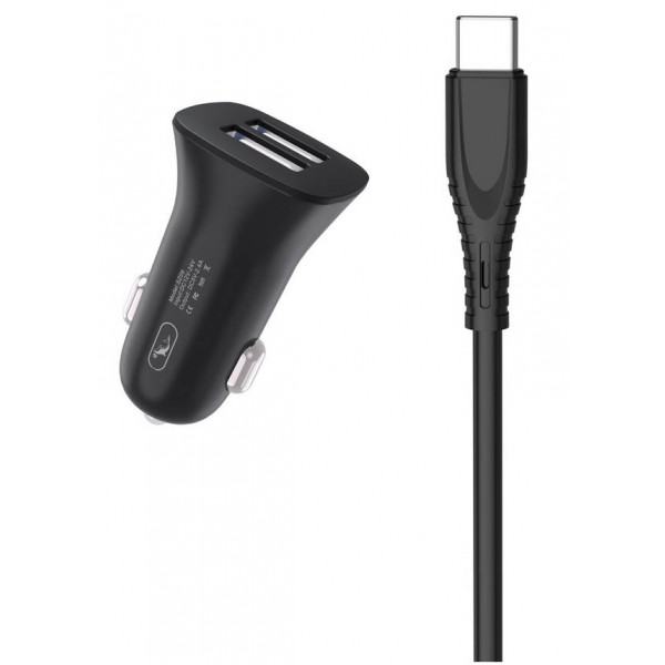Фото - Автомобильное зарядное устройство SkyDolphin SZ09T 2USB, 3.4A Black (AZP-000110) + кабель Type-C
