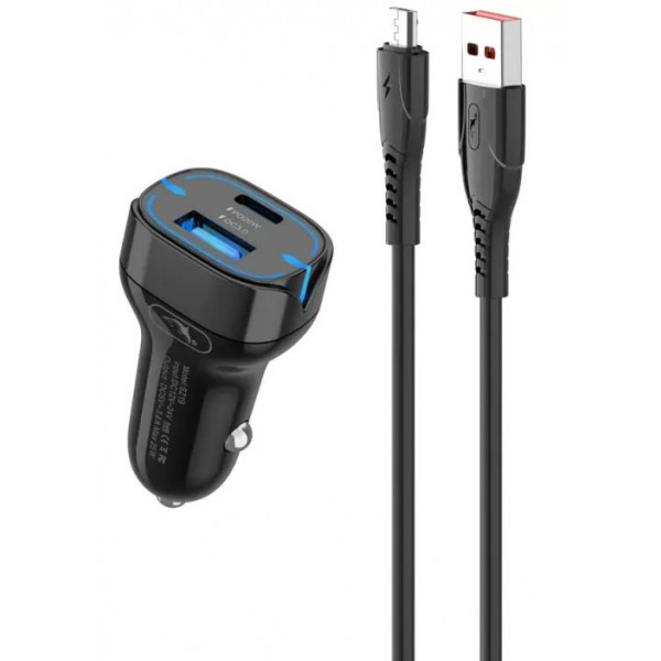 Фото - Автомобильное зарядное устройство SkyDolphin SZ19V PD 20W + QC3.0 20W Black (AZP-000105) + кабель microUSB