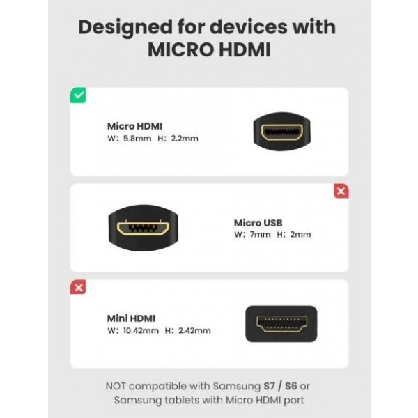 Фото - Переходник UGREEN Micro HDMI Male to HDMI Female Adapter Cable, 22 cm Black (20134)
