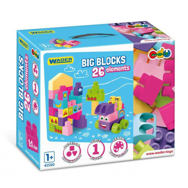 Фото - Пластиковый конструктор для малышей Wader Kids Blocks 26 эл. розовый (41590)