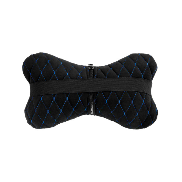 Фото - Автомобильная подушка на подголовник EVAtech из алькантары 27х16 см черная с синей нитью, малый ромб SPALMRBL
