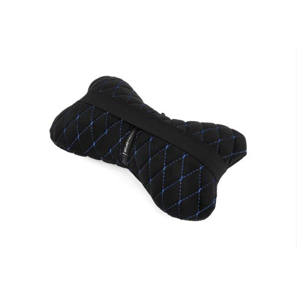 Фото - Автомобильная подушка на подголовник EVAtech из алькантары 27х16 см черная с синей нитью, малый ромб SPALMRBL