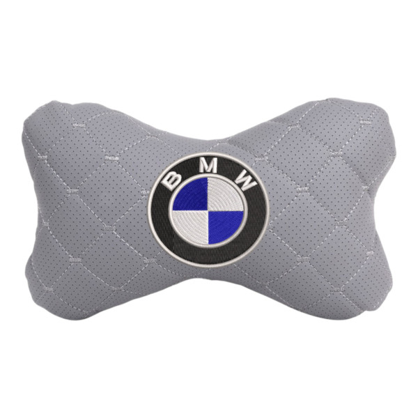 Фото - Автомобильная подушка на подголовник EVAtech ECO 27х16 см BMW серая с серой нитью SPCRGGV005