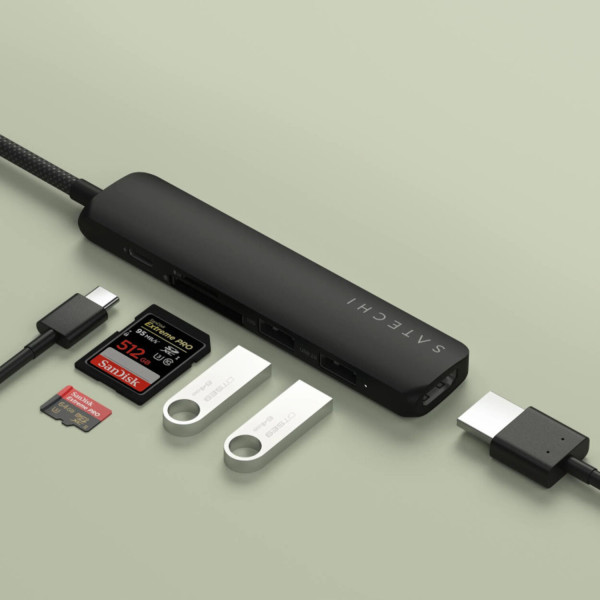 Фото - Хаб USB Satechi 6-in-1 USB-C Slim Multiport Adapter 4K Black (ST-P6SK)