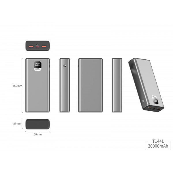 Фото - Уценка - Батарея мобильная Xipin T144 PD20W 20000mAh Gray (T144LF)