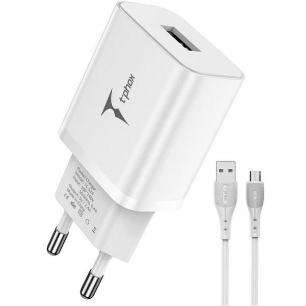 Фото - Сетевое зарядное устройство T-phox Pocket USB+MicroUSB cable (TCC-124 (W)+Micro)