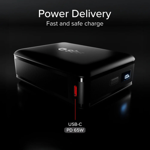 Фото - Батарея мобильная SBS High Density 20000mAh 65W PD USB-C In/Out, LCD display,Ultra Light, Black (902785)