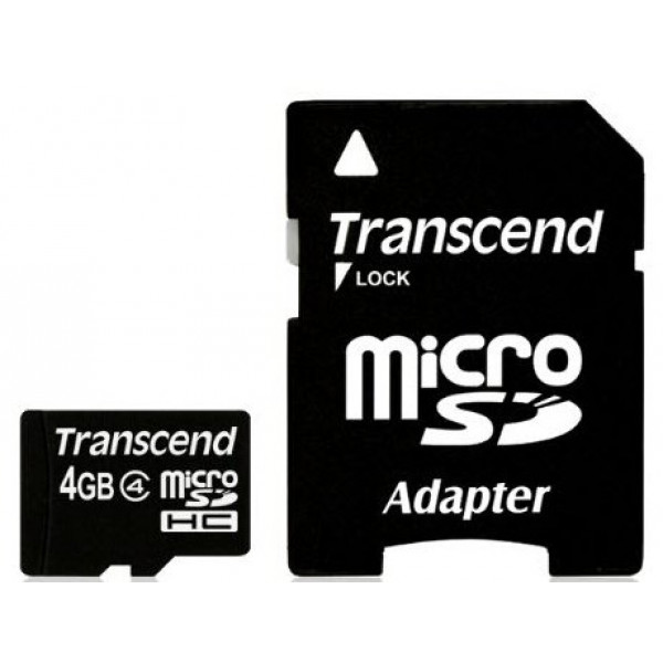 Фото - Карта памяти Transcend microSDHC 4GB Class 4+SD adapter  (TS4GUSDHC4)