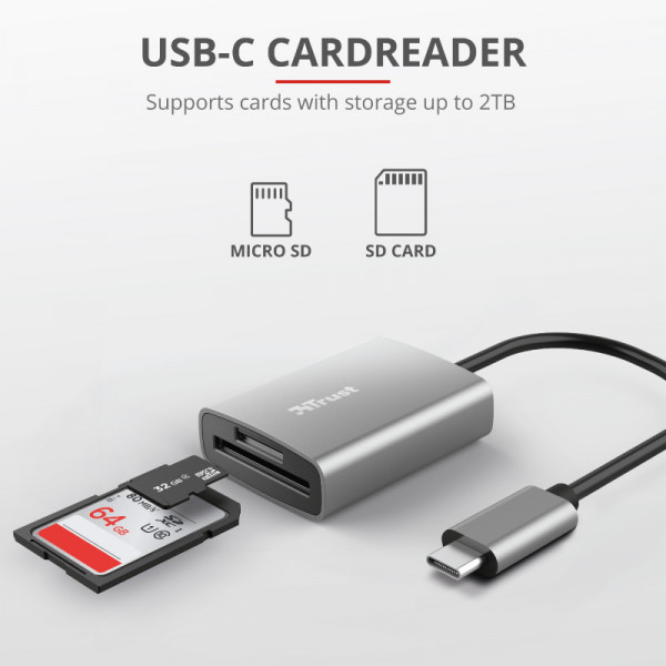 Фото - Кардридер Trust Dalyx Fast Aluminium USB-C Card Reader (24136)