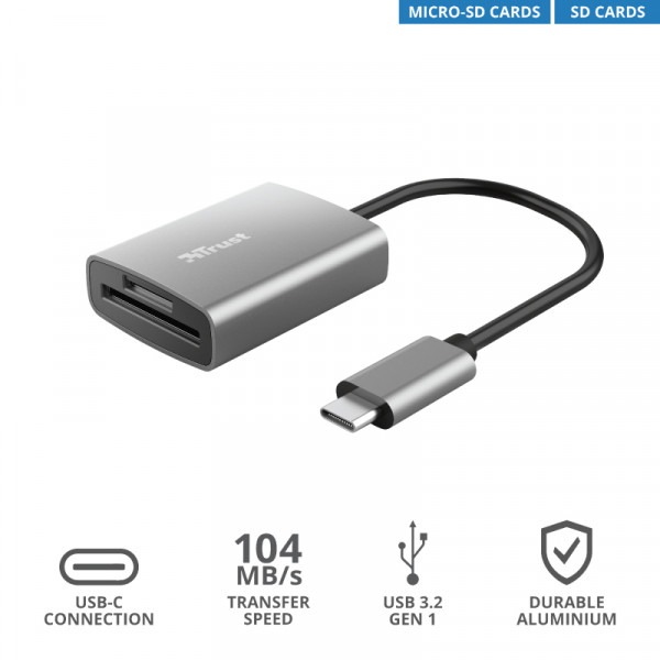 Фото - Кардридер Trust Dalyx Fast Aluminium USB-C Card Reader (24136)