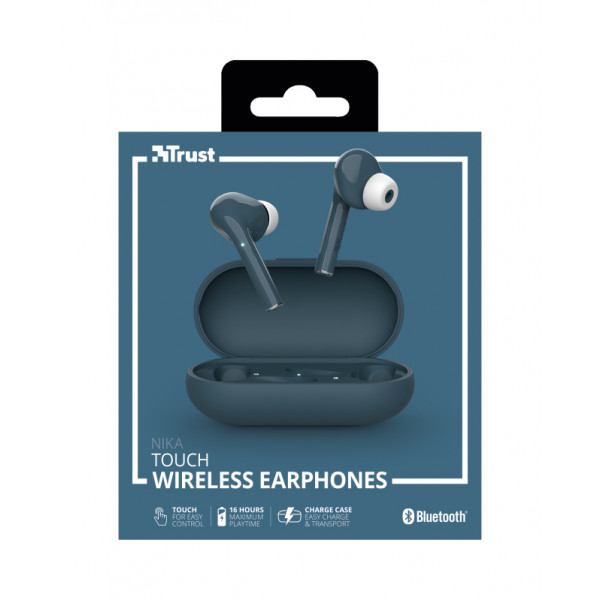 Фото - Наушники вкладыши беспроводные TWS Trust Nika Touch True Wireless Mic Blue (23702)