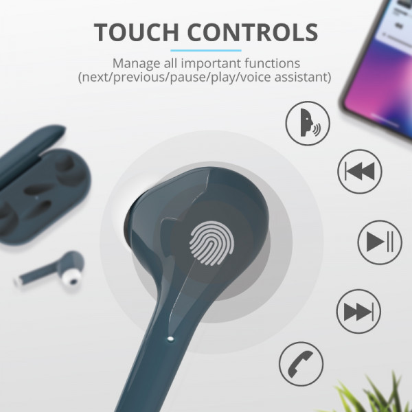 Фото - Наушники вкладыши беспроводные TWS Trust Nika Touch True Wireless Mic Blue (23702)