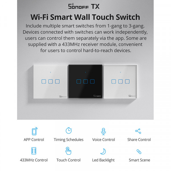 Фото - Беспроводной выключатель Sonoff T3EU3C-TX Wi-Fi