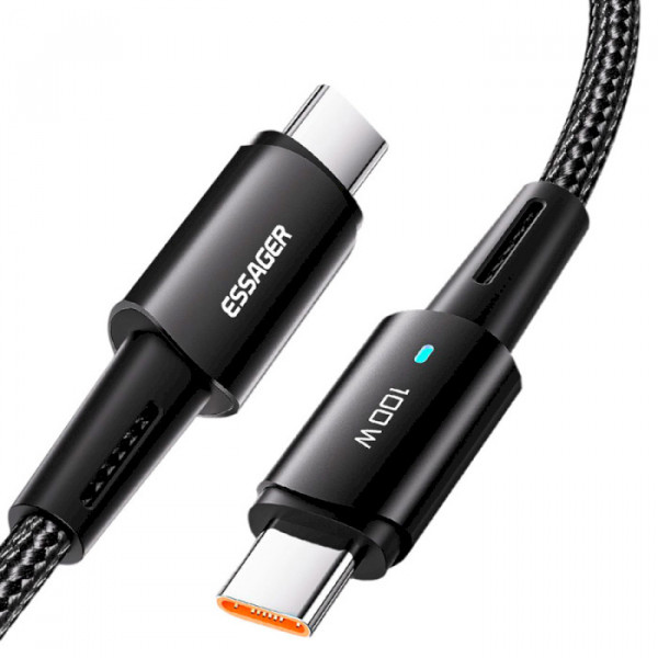 Фото - Кабель синхронизации данных Essager Sunset 100W USB charging&data cable Type-C to Type-C 0.5m Black (EXCTT1-CGB01)