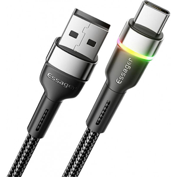 Фото - Кабель синхронизации данных Essager Colorful LED USB Cable Fast Charging 3A USB-A to Type C 2m Black (EXCT-XCDA01)