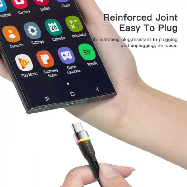Фото - Кабель синхронизации данных Essager Colorful LED USB Cable Fast Charging 3A USB-A to Type C 2m Black (EXCT-XCDA01)