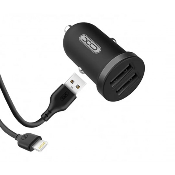 Фото - Автомобильное зарядное устройство XO 2.1A/2 USB + lightning Black (TZ08-L-BK)