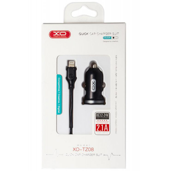 Фото - Автомобильное зарядное устройство XO 2.1A/2 USB + lightning Black (TZ08-L-BK)