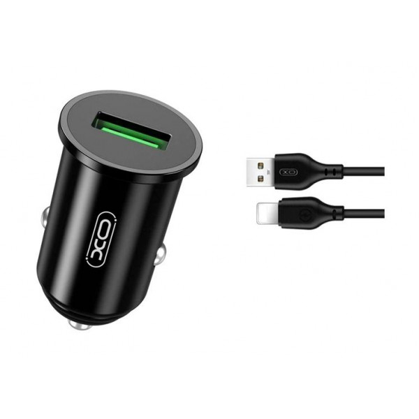 Фото - Автомобильное зарядное устройство XO 18W/1 USB QC 3.0 + Lightning Black (TZ12-L-BK)