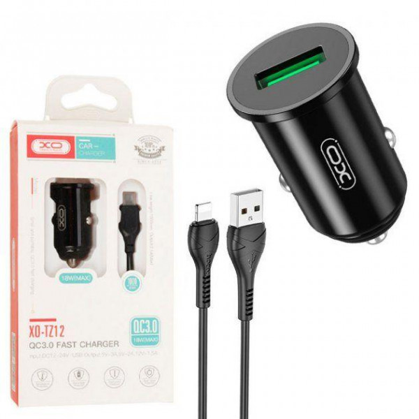 Фото - Автомобильное зарядное устройство XO 18W/1 USB QC 3.0 + Lightning Black (TZ12-L-BK)
