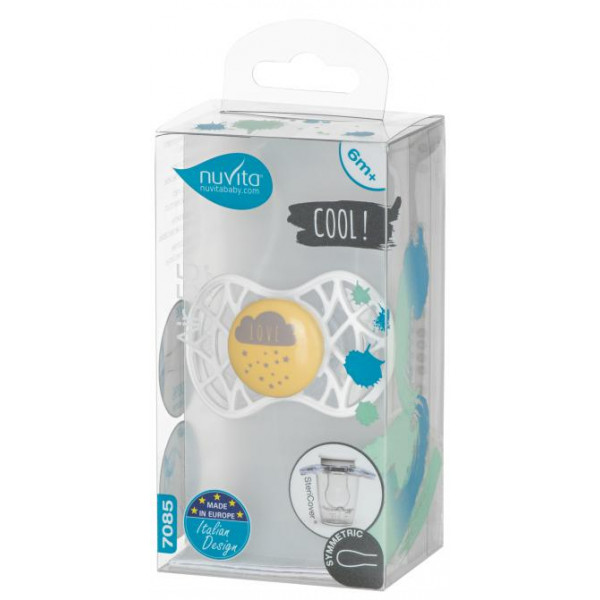 Фото - Симметричная пустышка Nuvita Air55 Cool 6m+ ''Love'' Желто-серая (NV7085SC)