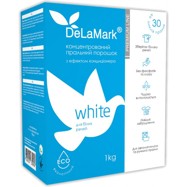 Фото - Стиральный порошок DeLaMark Premium Line White с эффектом кондиционера 1 кг (4820152330956)