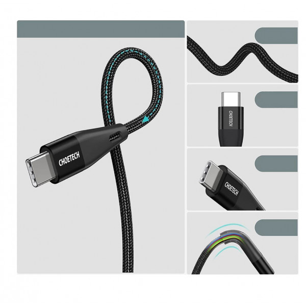 Фото - Кабель синхронизации данных Choetech USB 2.0 Type-C M-M, 1.2m 60W (XCC-1003)