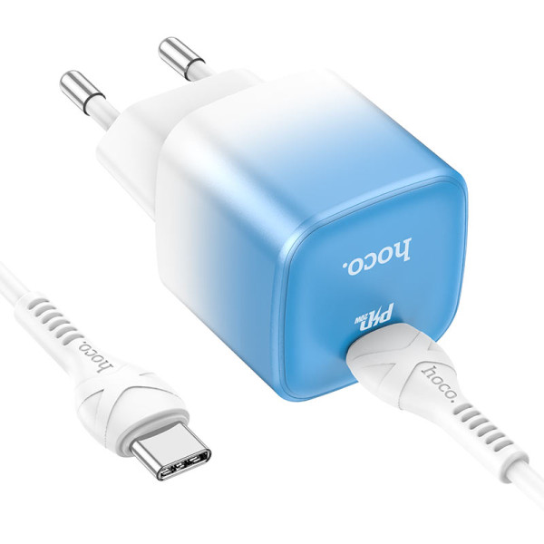Фото - Сетевое зарядное устройство HOCO C101A single port PD20W Ice Blue (6931474769398)