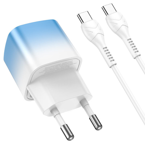 Фото - Сетевое зарядное устройство HOCO C101A single port PD20W Ice Blue (6931474769398)