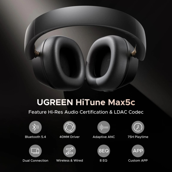 Фото - Наушники полноразмерные беспроводные UGREEN HP203 HiTune Max 5C Hybrid Active Noise-Cancelling Headphones White (35758)