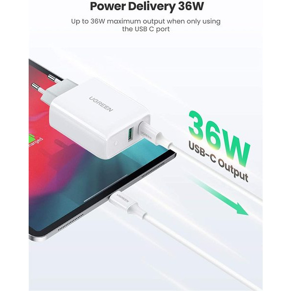 Фото - Сетевое зарядное устройство UGREEN CD170 36W USB + Type-C Charger White (60468)