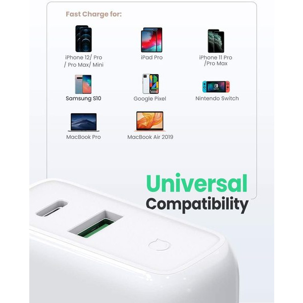 Фото - Сетевое зарядное устройство UGREEN CD170 36W USB + Type-C Charger White (60468)