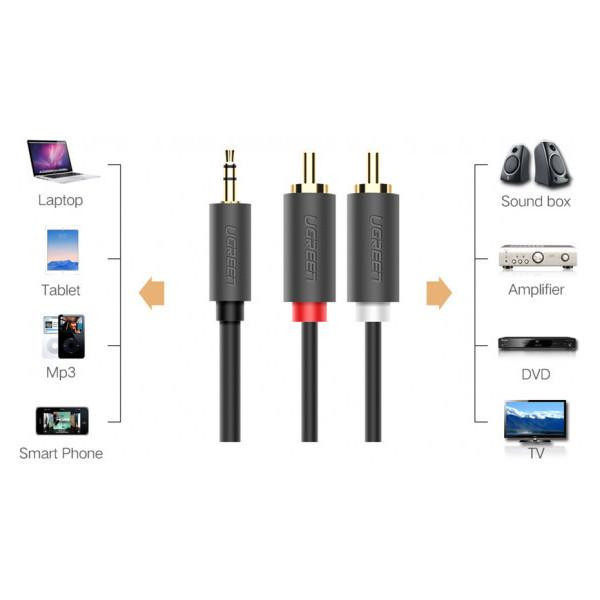 Фото - Кабель 3.5 мм - RCA UGREEN AV102 AUX 3.5мм TRS-RCAx2 M/M 1.5 m Black (10511)
